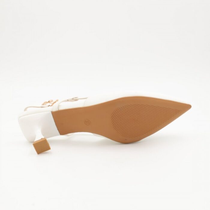 ⁦حذاء كعب متوسط رفيع نسائي بتصميم كلاسيكي مفتوح من الخلف لون ابيض⁩ - الصورة ⁦4⁩