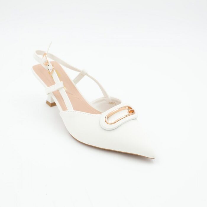 ⁦حذاء كعب متوسط رفيع نسائي بتصميم كلاسيكي مفتوح من الخلف لون ابيض⁩ - الصورة ⁦5⁩