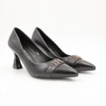 حذاء كعب عالي رفيع للنساء لون اسود