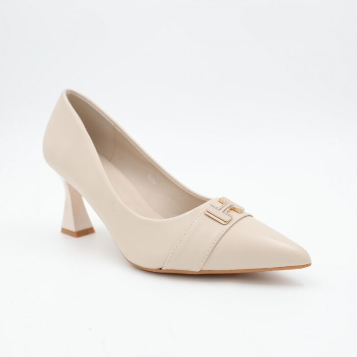 ⁦حذاء كعب عالي رفيع للنساء لون بيج⁩ - الصورة ⁦3⁩