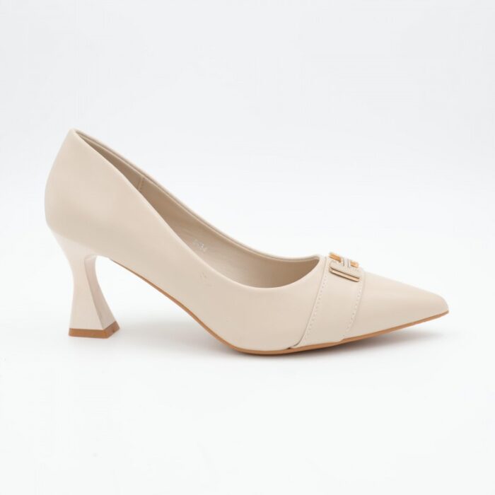 ⁦حذاء كعب عالي رفيع للنساء لون بيج⁩ - الصورة ⁦4⁩