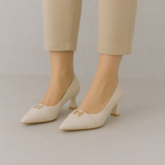 ⁦حذاء كعب عالي رفيع للنساء لون بيج⁩ - الصورة ⁦8⁩