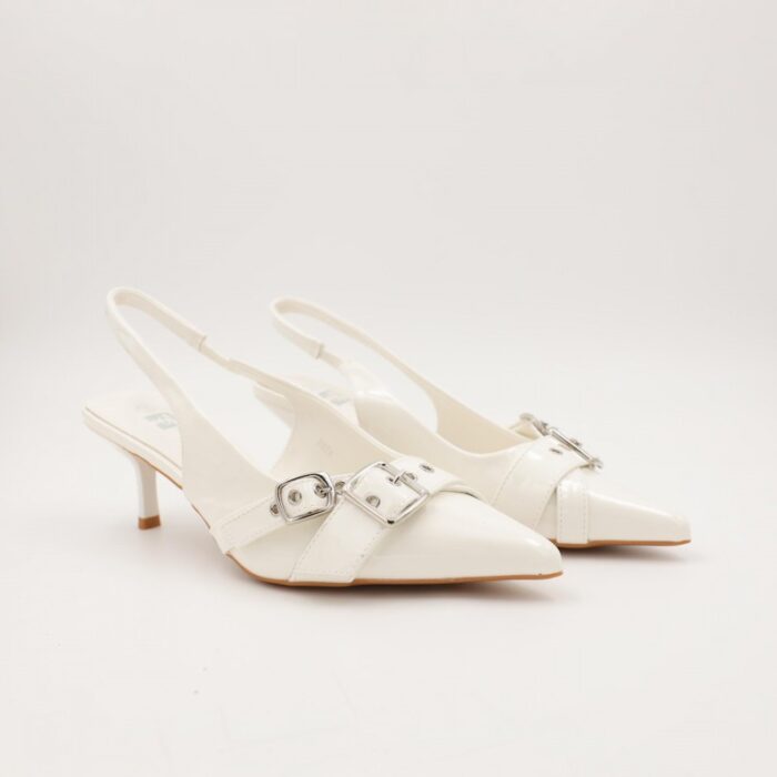 103383257_685eb9a54b7e9 حذاء كعب متوسط رفيع نسائي بتصميم كلاسيكي مفتوح من الخلف لون ابيض - الصورة 1