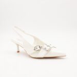 ⁦حذاء كعب متوسط رفيع نسائي بتصميم كلاسيكي مفتوح من الخلف لون ابيض⁩ - الصورة ⁦3⁩