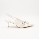 ⁦حذاء كعب متوسط رفيع نسائي بتصميم كلاسيكي مفتوح من الخلف لون ابيض⁩ - الصورة ⁦4⁩