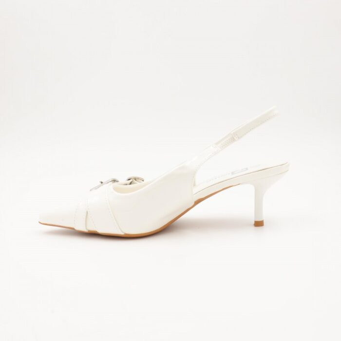 ⁦حذاء كعب متوسط رفيع نسائي بتصميم كلاسيكي مفتوح من الخلف لون ابيض⁩ - الصورة ⁦5⁩