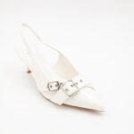 ⁦حذاء كعب متوسط رفيع نسائي بتصميم كلاسيكي مفتوح من الخلف لون ابيض⁩ - الصورة ⁦6⁩