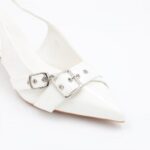 ⁦حذاء كعب متوسط رفيع نسائي بتصميم كلاسيكي مفتوح من الخلف لون ابيض⁩ - الصورة ⁦7⁩