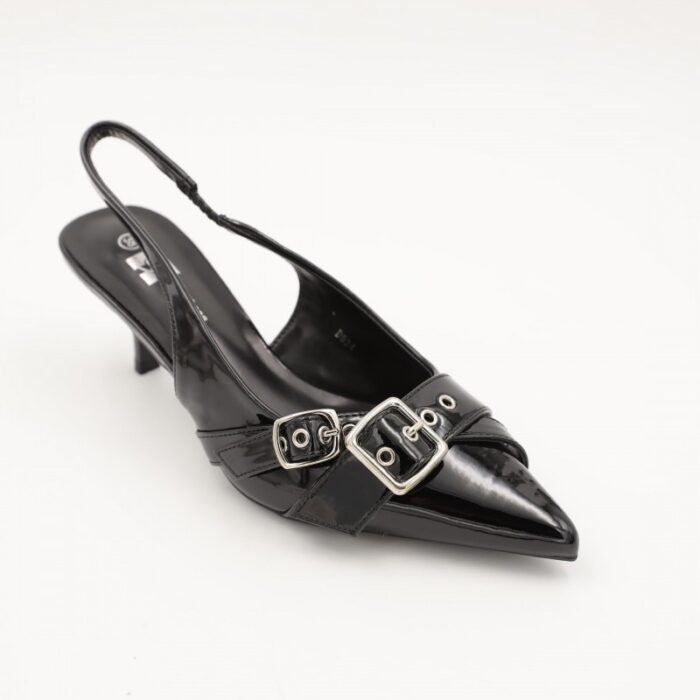 103383258_685eb9a9259f6 حذاء كعب متوسط رفيع نسائي بتصميم كلاسيكي مفتوح من الخلف لون اسود - الصورة 1