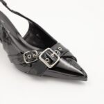 ⁦حذاء كعب متوسط رفيع نسائي بتصميم كلاسيكي مفتوح من الخلف لون اسود⁩ - الصورة ⁦2⁩