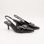 ⁦حذاء كعب متوسط رفيع نسائي بتصميم كلاسيكي مفتوح من الخلف لون اسود⁩ - الصورة ⁦3⁩