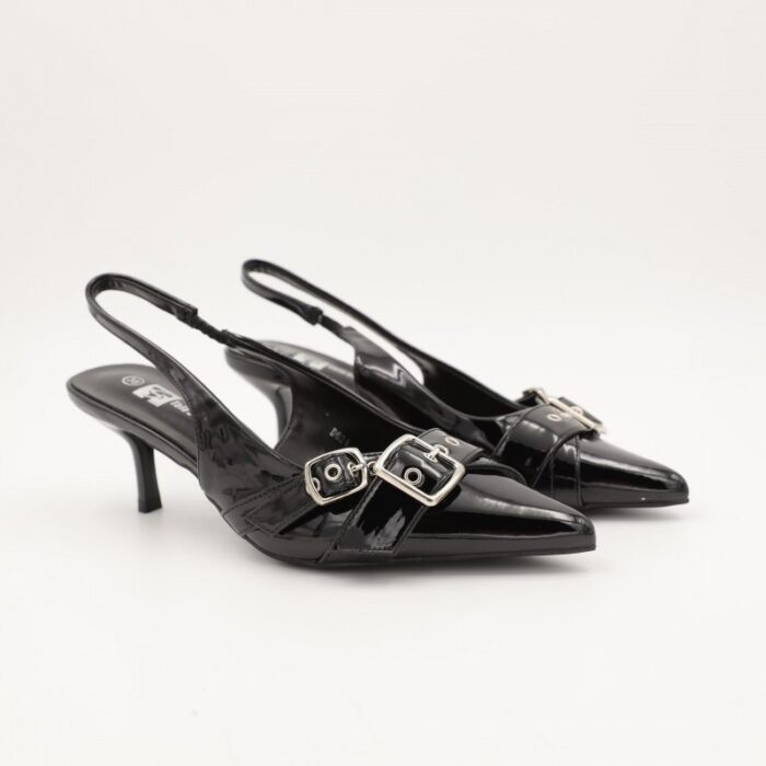 ⁦حذاء كعب متوسط رفيع نسائي بتصميم كلاسيكي مفتوح من الخلف لون اسود⁩ - الصورة ⁦3⁩