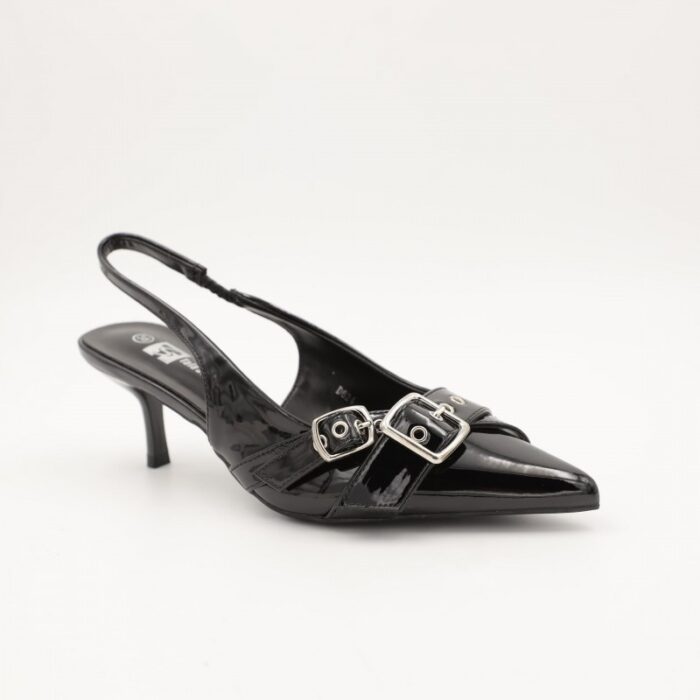 ⁦حذاء كعب متوسط رفيع نسائي بتصميم كلاسيكي مفتوح من الخلف لون اسود⁩ - الصورة ⁦4⁩