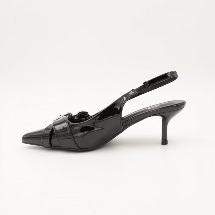 ⁦حذاء كعب متوسط رفيع نسائي بتصميم كلاسيكي مفتوح من الخلف لون اسود⁩ - الصورة ⁦6⁩