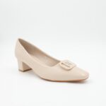 ⁦حذاء كعب متوسط نسائي بتصميم كلاسيكي لون بيج⁩ - الصورة ⁦4⁩