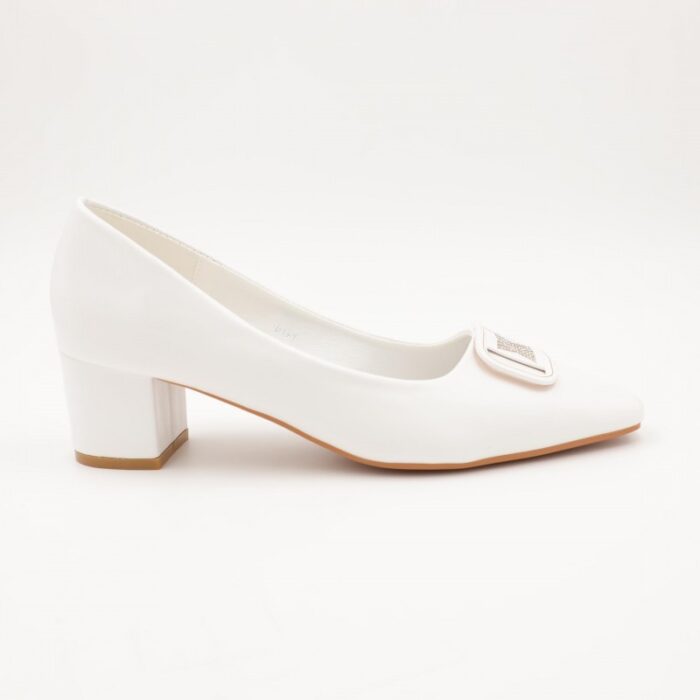 ⁦حذاء كعب متوسط نسائي بتصميم كلاسيكي لون ابيض⁩ - الصورة ⁦6⁩