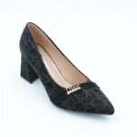 ⁦حذاء كعب نسائي أنيق بتصميم كلاسيكي بنقشة لون اسود⁩ - الصورة ⁦7⁩