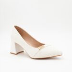 ⁦حذاء كعب نسائي أنيق بتصميم كلاسيكي بنقشةلون ابيض⁩ - الصورة ⁦5⁩