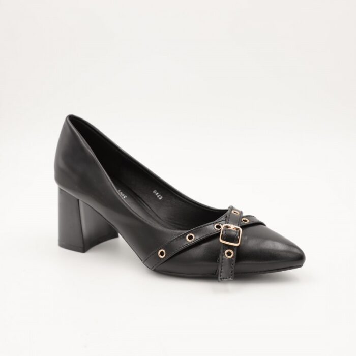 103383265_685eb9cbe3ccf حذاء كعب متوسط نسائي بتصميم كلاسيكي مع احزمه مزخرفه لون اسود - الصورة 1