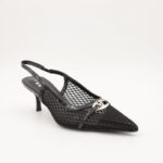 ⁦حذاء كعب متوسط رفيع نسائي بتصميم كلاسيكي مشبك مفتوح من الخلف لون اسود⁩ - الصورة ⁦2⁩