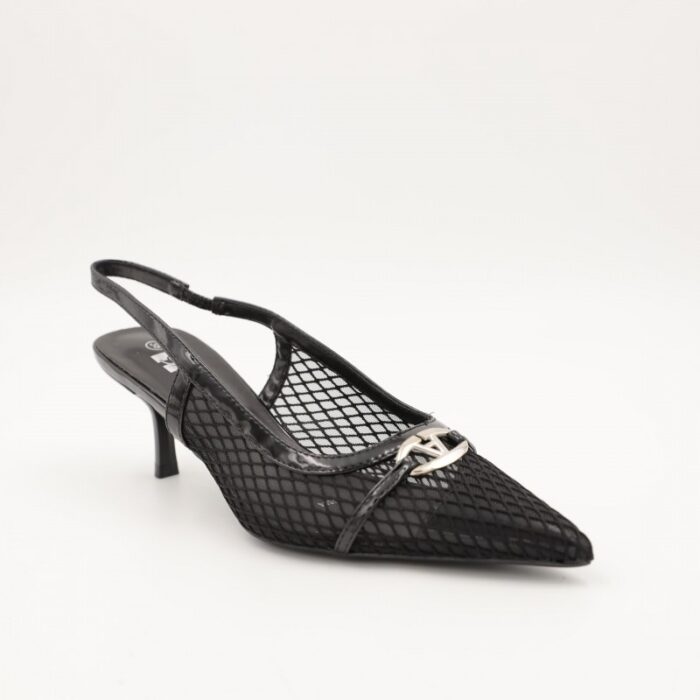 ⁦حذاء كعب متوسط رفيع نسائي بتصميم كلاسيكي مشبك مفتوح من الخلف لون اسود⁩ - الصورة ⁦2⁩