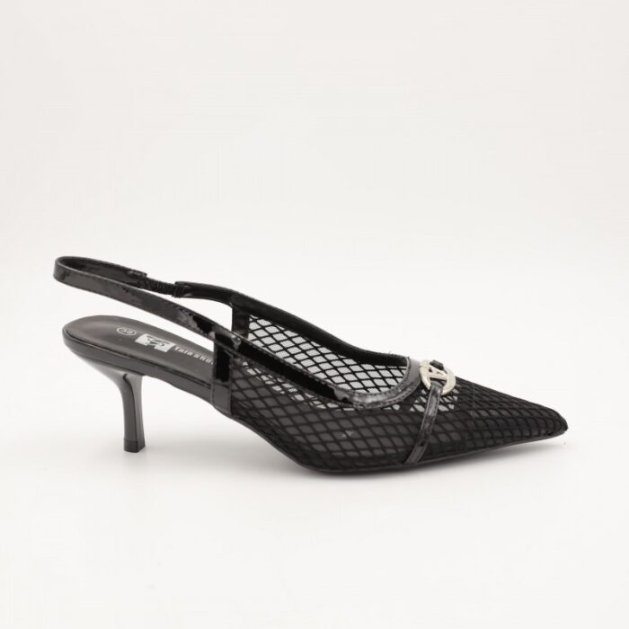 ⁦حذاء كعب متوسط رفيع نسائي بتصميم كلاسيكي مشبك مفتوح من الخلف لون اسود⁩ - الصورة ⁦3⁩