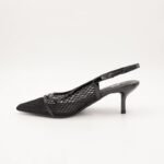 ⁦حذاء كعب متوسط رفيع نسائي بتصميم كلاسيكي مشبك مفتوح من الخلف لون اسود⁩ - الصورة ⁦4⁩