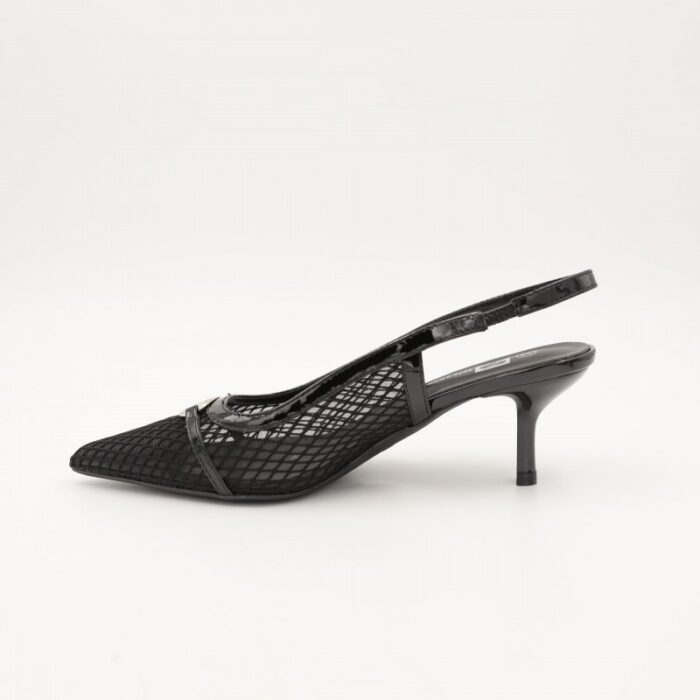 ⁦حذاء كعب متوسط رفيع نسائي بتصميم كلاسيكي مشبك مفتوح من الخلف لون اسود⁩ - الصورة ⁦4⁩