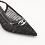 ⁦حذاء كعب متوسط رفيع نسائي بتصميم كلاسيكي مشبك مفتوح من الخلف لون اسود⁩ - الصورة ⁦6⁩