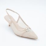 ⁦حذاء كعب متوسط رفيع نسائي بتصميم كلاسيكي مشبك مفتوح من الخلف لون بيج⁩ - الصورة ⁦5⁩