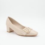 ⁦حذاء كعب متوسط نسائي بتصميم كلاسيكي مع احزمه مزخرفه لون بيج⁩ - الصورة ⁦2⁩