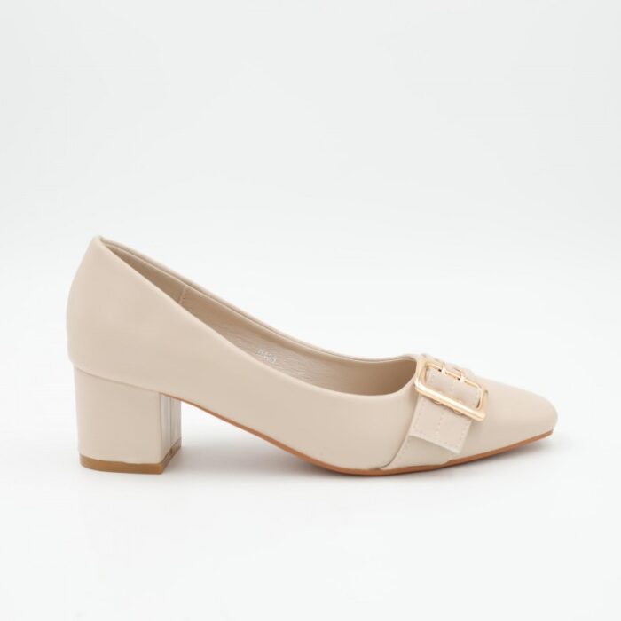 ⁦حذاء كعب متوسط نسائي بتصميم كلاسيكي مع احزمه مزخرفه لون بيج⁩ - الصورة ⁦3⁩