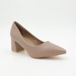 ⁦حذاء كعب عريض متوسط للنساء لون بيج⁩ - الصورة ⁦2⁩