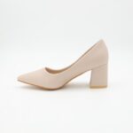 ⁦حذاء كعب عريض متوسط للنساء لون بيج⁩ - الصورة ⁦2⁩