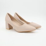 ⁦حذاء كعب عريض متوسط للنساء لون بيج⁩ - الصورة ⁦3⁩