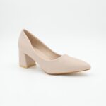 ⁦حذاء كعب عريض متوسط للنساء لون بيج⁩ - الصورة ⁦4⁩