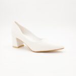 ⁦حذاء كعب عريض متوسط للنساء لون ابيض⁩ - الصورة ⁦2⁩