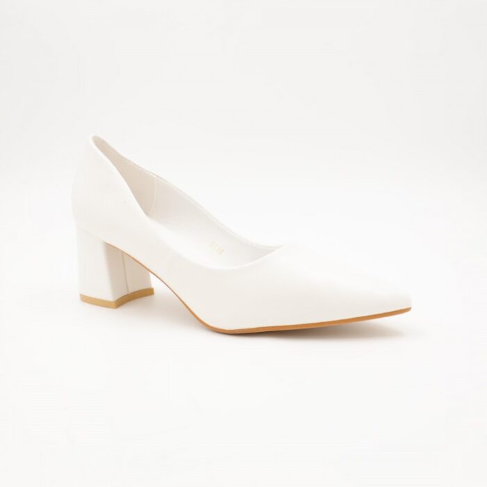 ⁦حذاء كعب عريض متوسط للنساء لون ابيض⁩ - الصورة ⁦2⁩