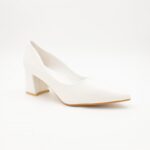 ⁦حذاء كعب عريض متوسط للنساء لون ابيض⁩ - الصورة ⁦3⁩