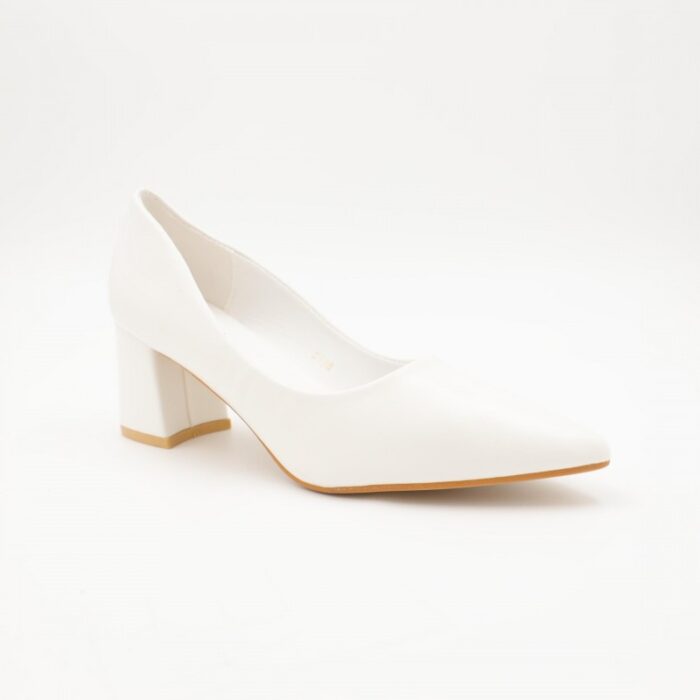 ⁦حذاء كعب عريض متوسط للنساء لون ابيض⁩ - الصورة ⁦3⁩