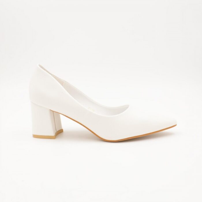 ⁦حذاء كعب عريض متوسط للنساء لون ابيض⁩ - الصورة ⁦4⁩