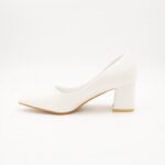 ⁦حذاء كعب عريض متوسط للنساء لون ابيض⁩ - الصورة ⁦5⁩