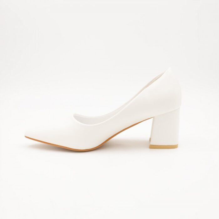 ⁦حذاء كعب عريض متوسط للنساء لون ابيض⁩ - الصورة ⁦5⁩