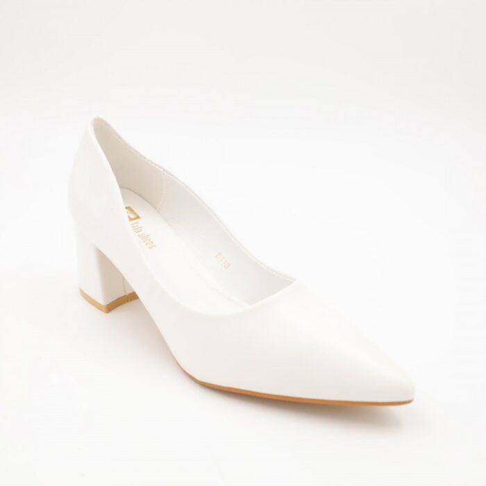 ⁦حذاء كعب عريض متوسط للنساء لون ابيض⁩ - الصورة ⁦6⁩