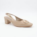 ⁦حذاء كعب متوسط نسائي بكعب عريض بتصميم مفتوح من الخلف لون كاكي⁩ - الصورة ⁦2⁩