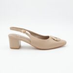 ⁦حذاء كعب متوسط نسائي بكعب عريض بتصميم مفتوح من الخلف لون كاكي⁩ - الصورة ⁦3⁩