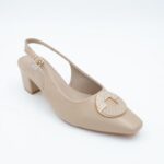 ⁦حذاء كعب متوسط نسائي بكعب عريض بتصميم مفتوح من الخلف لون كاكي⁩ - الصورة ⁦5⁩