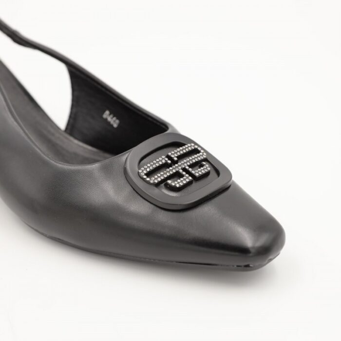 ⁦حذاء كعب متوسط نسائي بكعب عريض بتصميم مفتوح من الخلف لون اسود⁩ - الصورة ⁦2⁩