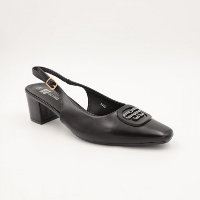 ⁦حذاء كعب متوسط نسائي بكعب عريض بتصميم مفتوح من الخلف لون اسود⁩ - الصورة ⁦4⁩