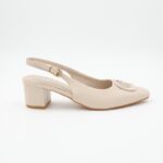 ⁦حذاء كعب متوسط نسائي بكعب عريض بتصميم مفتوح من الخلف لون بيج⁩ - الصورة ⁦3⁩